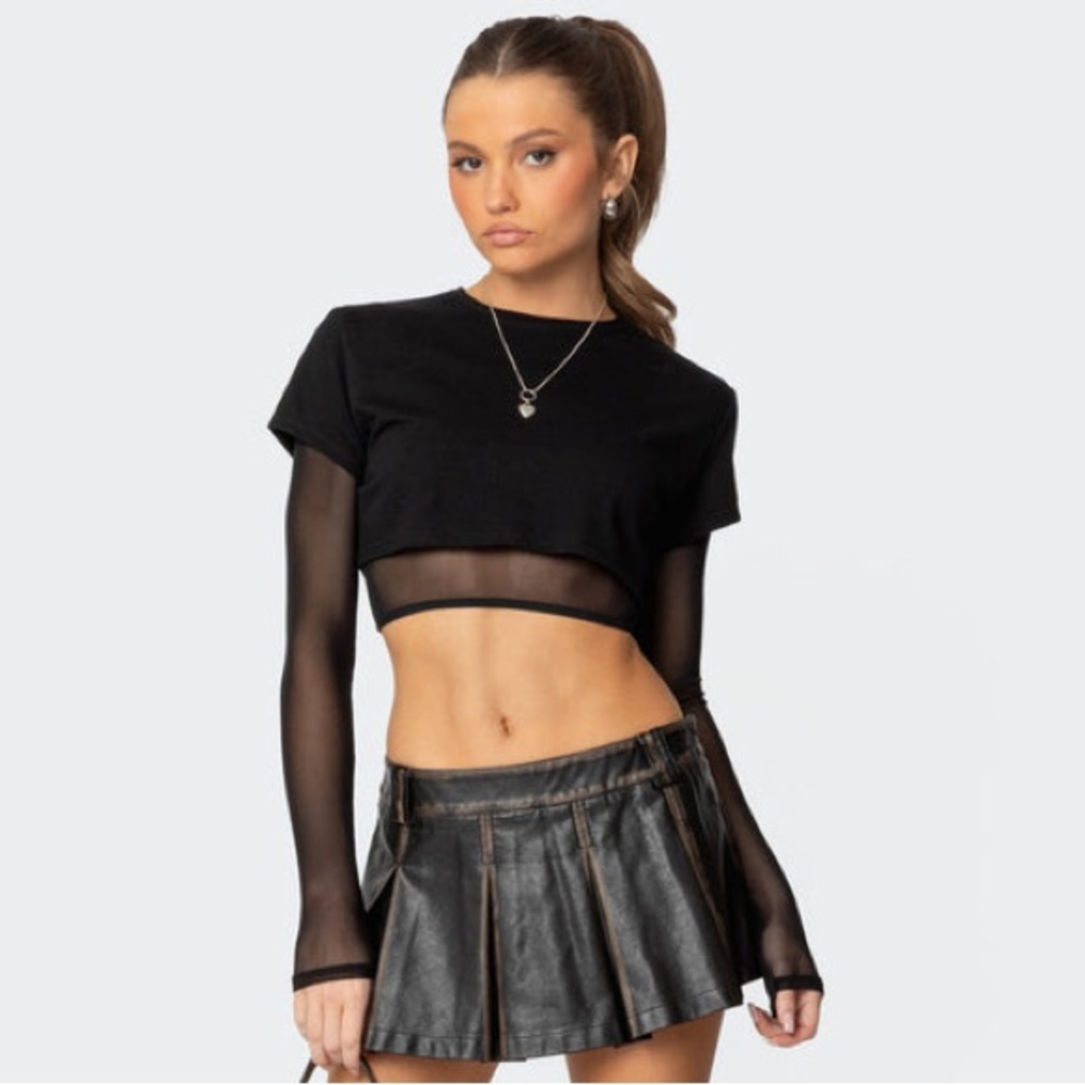 NWT EDIKTED LAYERED LONG SLEEVE T-SHIRT TOP, BLACK, SIZE LARGE